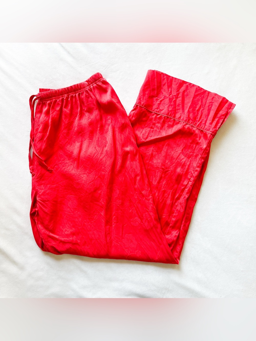 Pajamagram Silk Red Floral Embossed Pajama Pants - XL